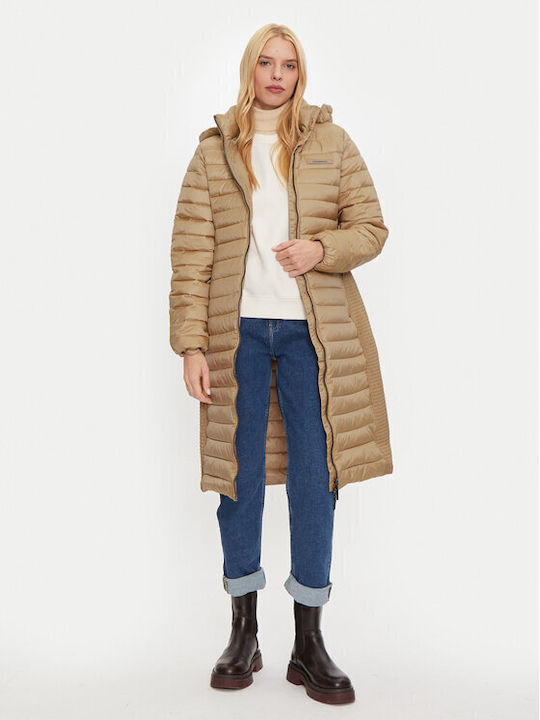 Jachetă Puffer Lungă de Damă pentru Iarnă Bej