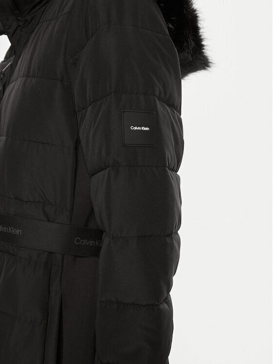 Langes Damen Puffer Jacke für Winter Schwarz