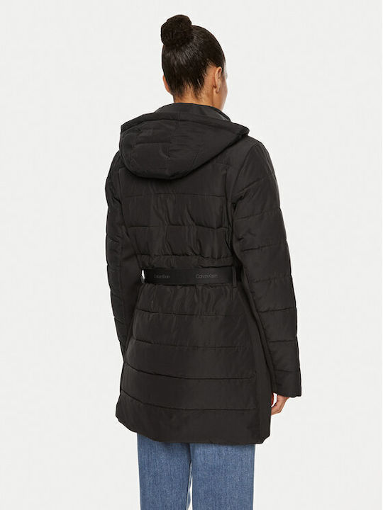 Langes Damen Puffer Jacke für Winter Schwarz