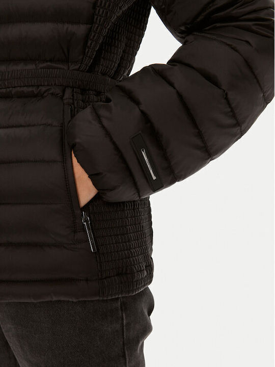 Μακρύ Γυναικείο Puffer Μπουφάν για Χειμώνα Black
