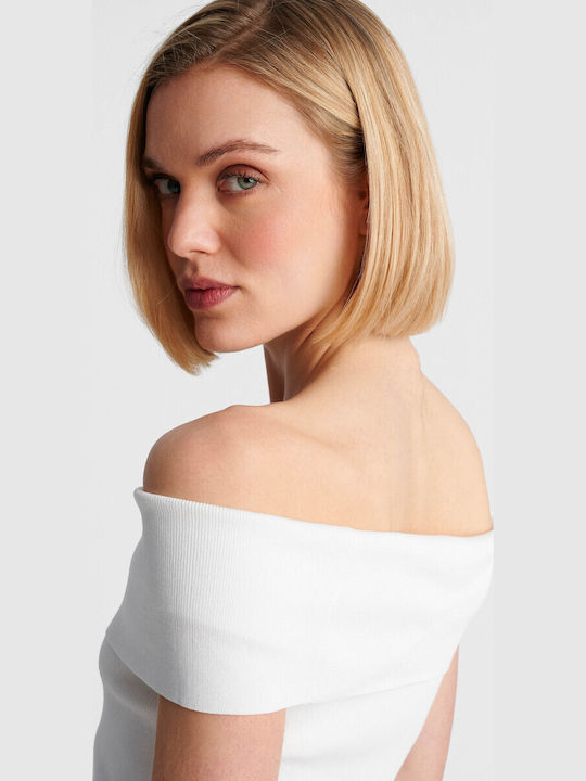 Damen Bluse Schulterfrei Weiß