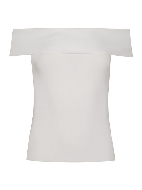Damen Bluse Schulterfrei Weiß