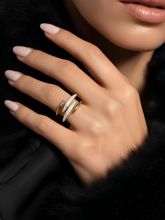 Chrysothemiss Women's Ring Éclat Curve Gold White Zircon Minimal Double Design