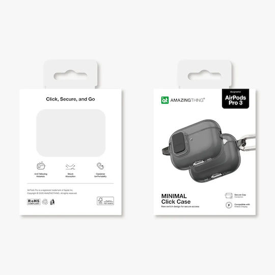 AmazingThing Minimal Case Silicone with Hook in Black color for Apple AirPods Pro 3