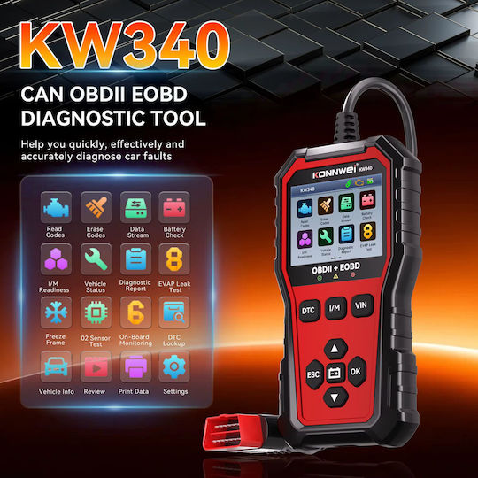 Konnwei Дигитална Автомобилна Диагностика OBD 2 с Кабел