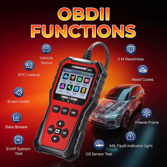 Konnwei Дигитална Автомобилна Диагностика OBD 2 с Кабел