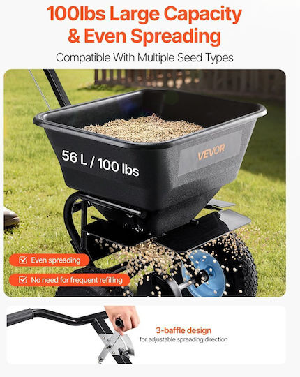 Vevor TCSBJ100LBSPEB08E001V0 Wheeled Seed/Fertilizer Distributor with Capacity 45.36kg