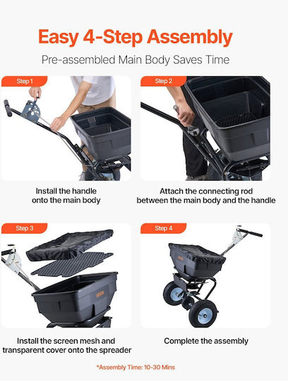 Vevor TCSBJ100LBSPEB08E001V0 Wheeled Seed/Fertilizer Distributor with Capacity 45.36kg