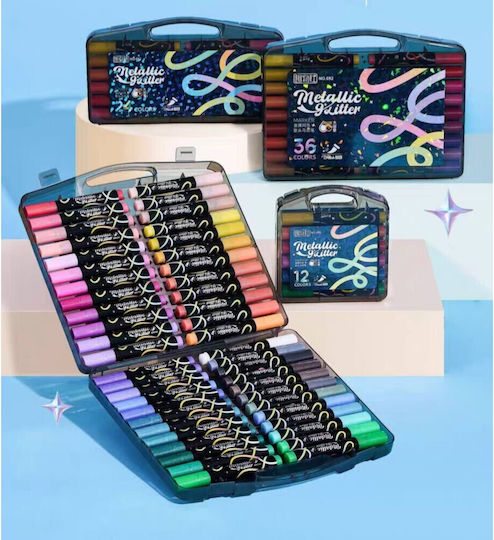 Metallic Drawing Markers with Glitter Professional Set 12 Colours