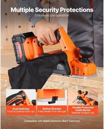 Vevor WXDDSCBCBDDC4TGZ8001V9 Πλάνη 18V Χωρίς Καρβουνάκια (Brushless) Solo