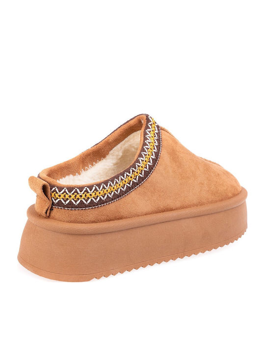 Winter Women's Slippers with Fur Brown