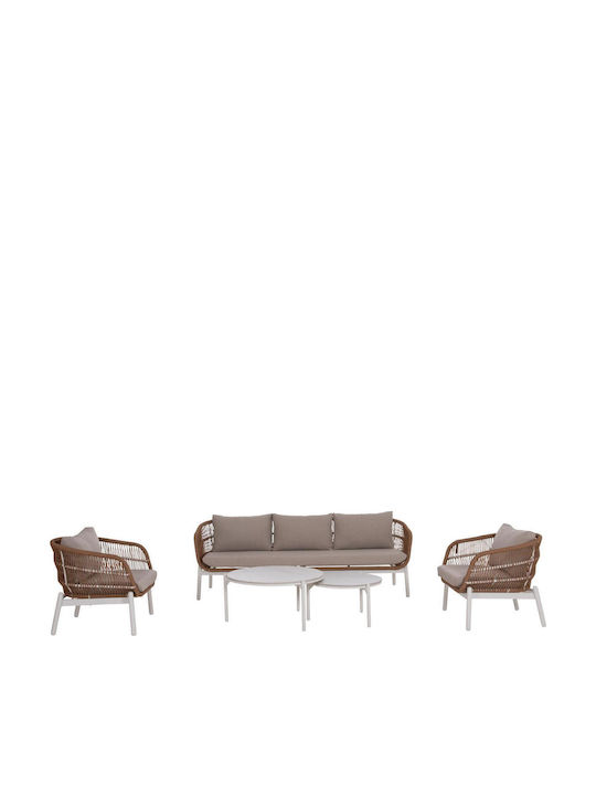 Set Mobilier Exterior Cameră De Zi 5 Piese Alb Cu Perne