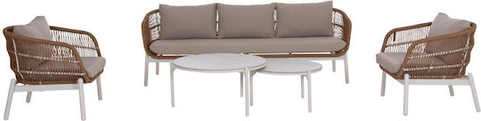 Set Mobilier Exterior Cameră De Zi 5 Piese Alb Cu Perne