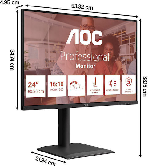 AOC 24E4U IPS HDR Monitor 24" FHD 1920x1200 with 4ms Response Time GTG