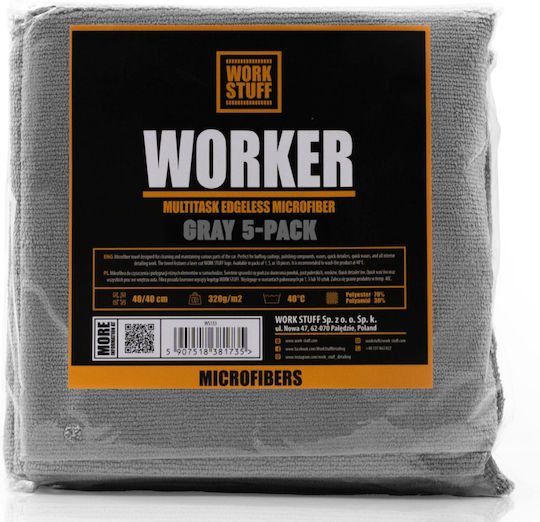 Work Stuff Worker Πανιά Μικροϊνών Καθαρισμού Αυτοκινήτου 320gsm Γκρι 40x40cm 5τμχ