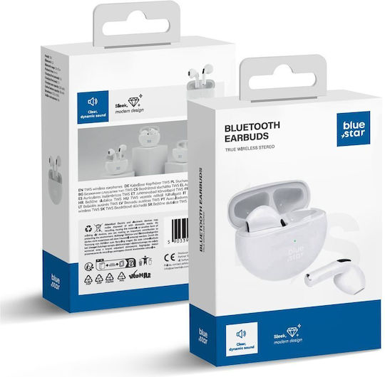 Blue Star TX3 Earbud Bluetooth Handsfree Ακουστικά με Θήκη Φόρτισης Λευκά