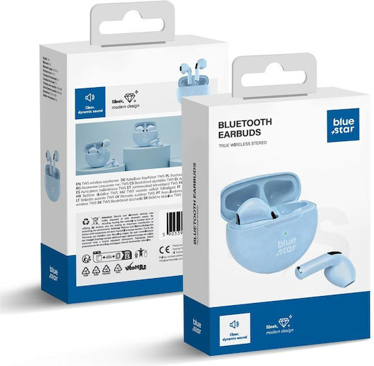 Blue Star TX3 Earbud Bluetooth Handsfree Ακουστικά με Θήκη Φόρτισης Μπλε