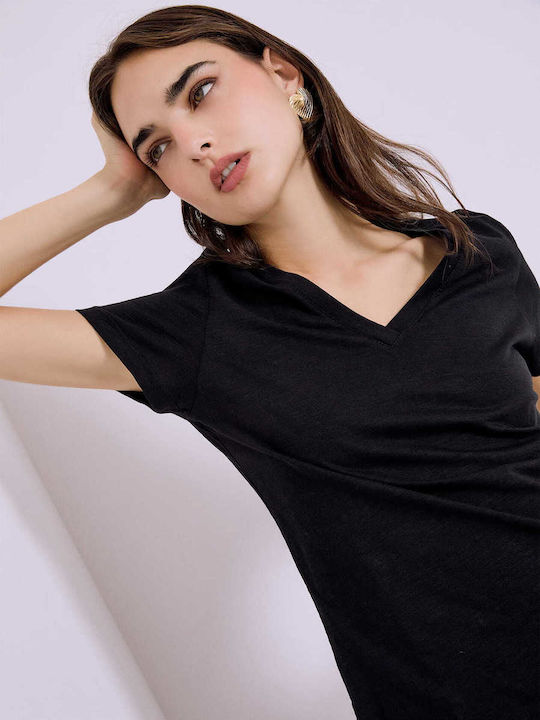 Celestino Cotton T-shirt with V-Neck Black