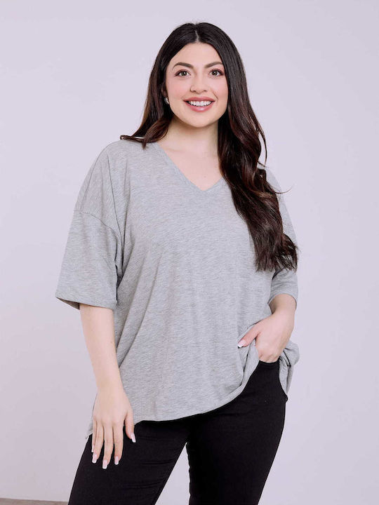 Celestino Women's Blouse Turned Sleeve Loose Fit Light Gray