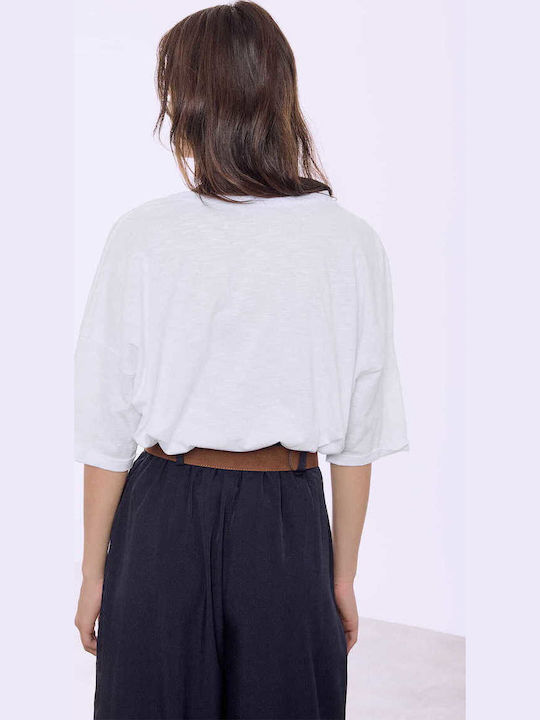 Celestino Women's Blouse Turned Sleeve Loose Fit White