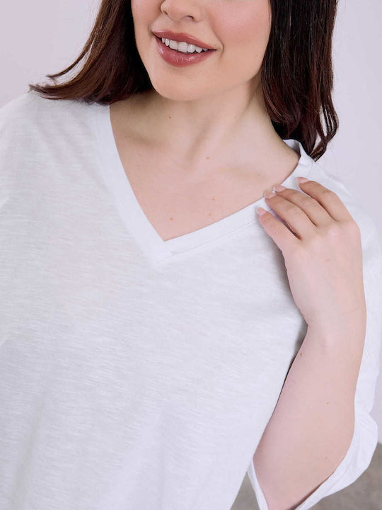 Celestino Women's Blouse Turned Sleeve Loose Fit White