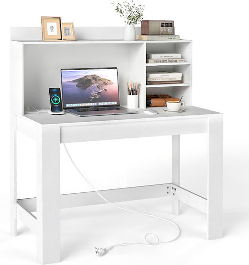 Schreibtisch Aus Holz Weiß Mit USB-Anschlüssen 108x60x125cm