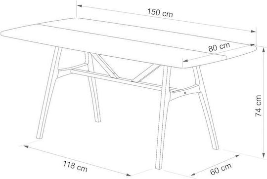 Massivholz Walnuss Esstisch Slim 150x80x74,5cm