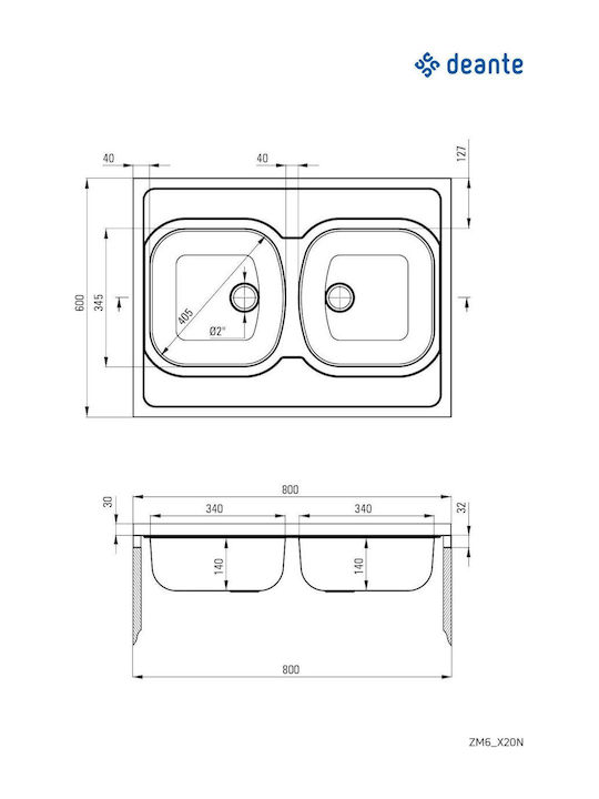 Deante Drop-In Kitchen Sink Inox Satin Finish with Faucet L60xW60cm Gray