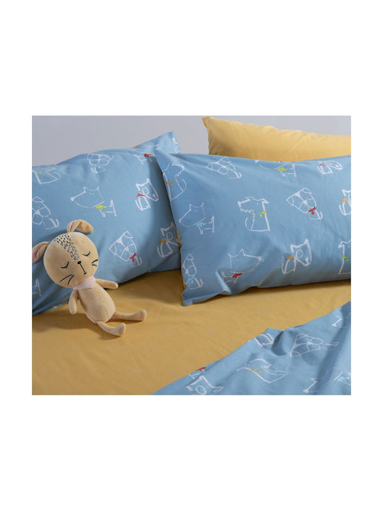 Nef-Nef Homeware Σετ Σεντόνια Μονά Βαμβακερά Dog Life Blue 170x260cm 3τμχ