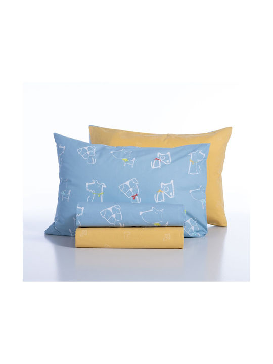 Nef-Nef Homeware Σετ Σεντόνια Μονά Βαμβακερά Dog Life Blue 170x260cm 3τμχ