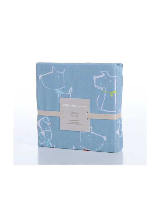 Nef-Nef Homeware Σετ Σεντόνια Μονά Βαμβακερά Dog Life Blue 170x260cm 3τμχ