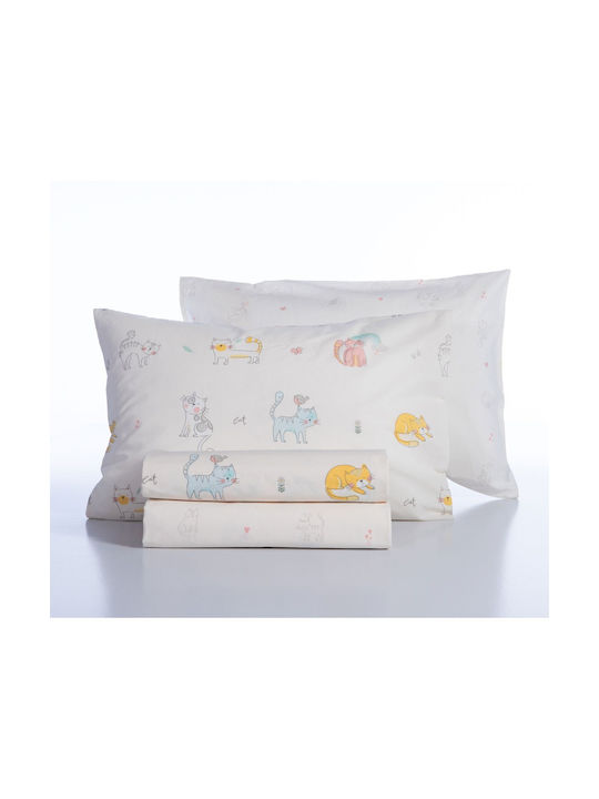 Nef-Nef Homeware Single Cotton Sheet Set Cat Life Ecru 170x260cm 3pcs