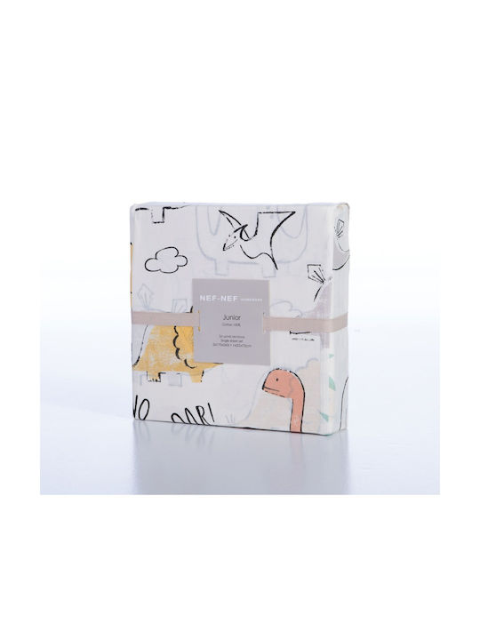 Nef-Nef Homeware Σετ Σεντόνια Μονά Βαμβακερά Dinosaur Art Ecru 170x260cm 3τμχ