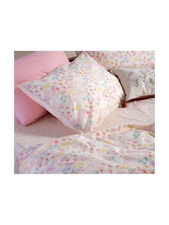 Nef-Nef Homeware Σετ Σεντόνια Μονά Βαμβακερά Blossom Day L.pink 170x260cm 3τμχ