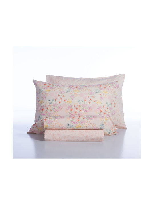 Nef-Nef Homeware Σετ Σεντόνια Μονά Βαμβακερά Blossom Day L.pink 170x260cm 3τμχ