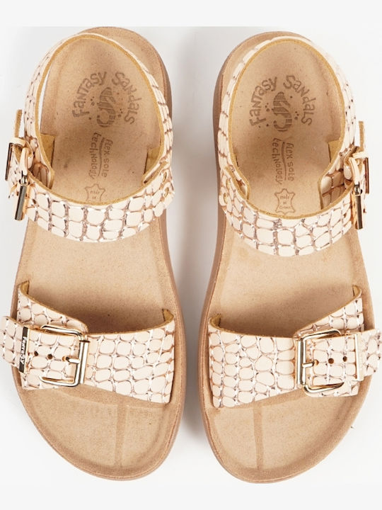 Panagiota Leather Women's Flat Sandals Rose Gold