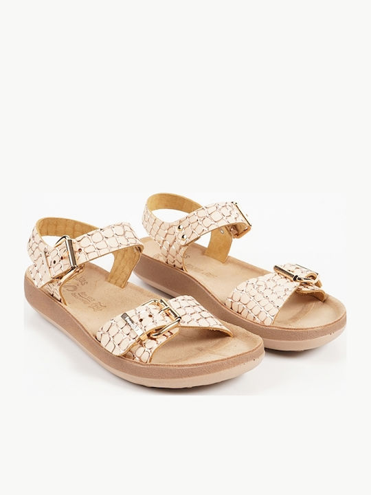 Panagiota Leather Women's Flat Sandals Rose Gold