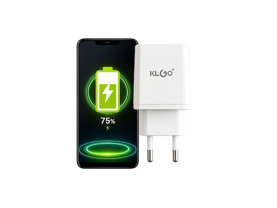 KLGO Charger with USB-A Port and USB-C Port and USB-C - USB-C Cable 35W Power Delivery White (PD-22)