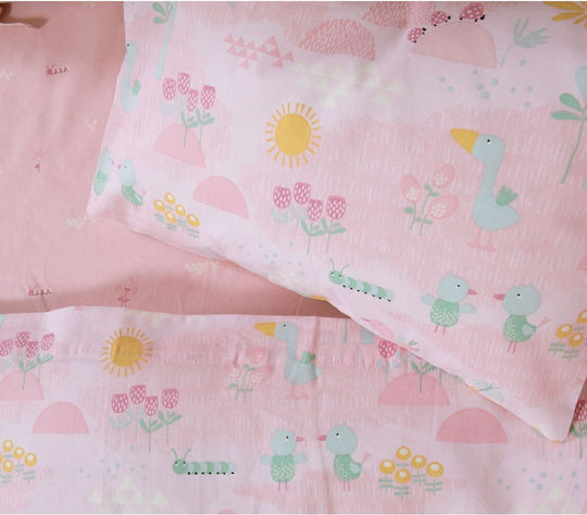 Nef-Nef Homeware Сет Бебешки Чаршафи За Кошара Памучни Spring Happiness Розови 120x170см 3бр