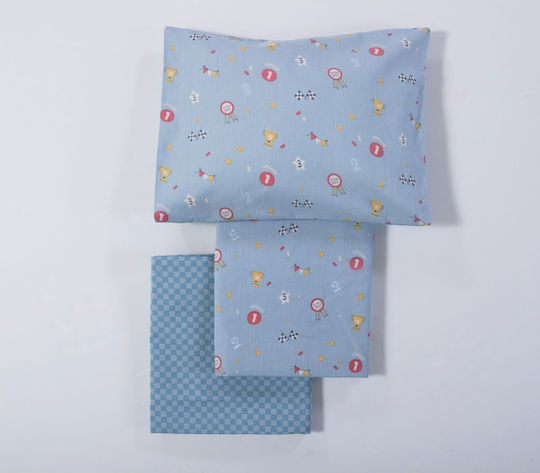 Nef-Nef Homeware Сет Бебешки Чаршафи За Кошара Памучни Super Boy Сини 120x170см 3 Броя