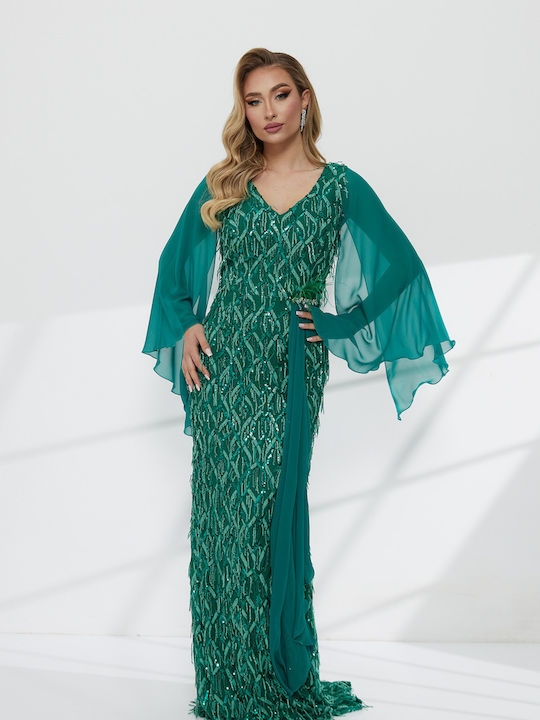 Summer Maxi Dress for Wedding and Christening Green G25130 005