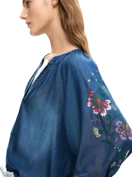 Μακρυμάνικο Γυναικείο Τζιν Πουκάμισο Blue Floral