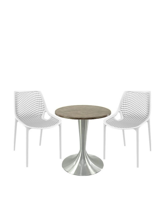 Set Sala De Mese Pentru Spații Exterioare Mici Maple 3 Piese Alb