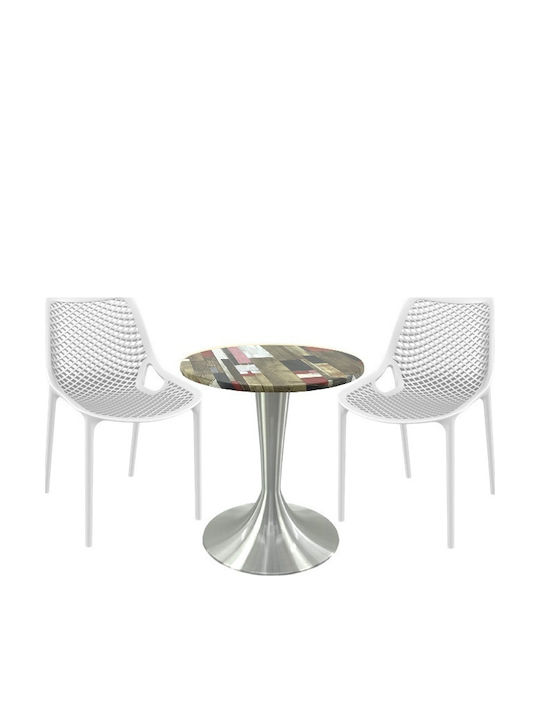 Set Sala De Mese Pentru Spații Exterioare Mici Maple 3 Piese Alb