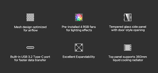 I3 Neo V2 RGB Gaming Midi Tower Κουτί Υπολογιστή με Πλαϊνό Παράθυρο Λευκό