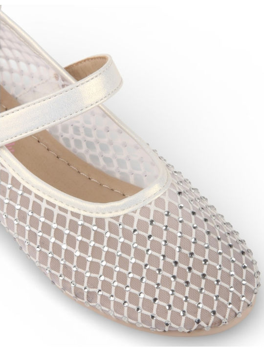 Kids Ballerinas With Hoop & Loop Closure White
