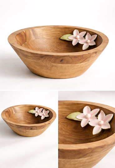 Kaemingk Round Wooden Serving Bowl with Diameter 30cm