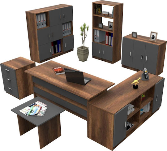 Set Colțar Birou 7 Bucăți - Nuc/Antersit 140x60x73.8cm