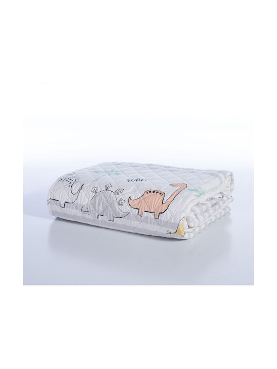 Nef-Nef Homeware Kids Quilt Single Dinosaur Art Ecru/Grey 180x240cm