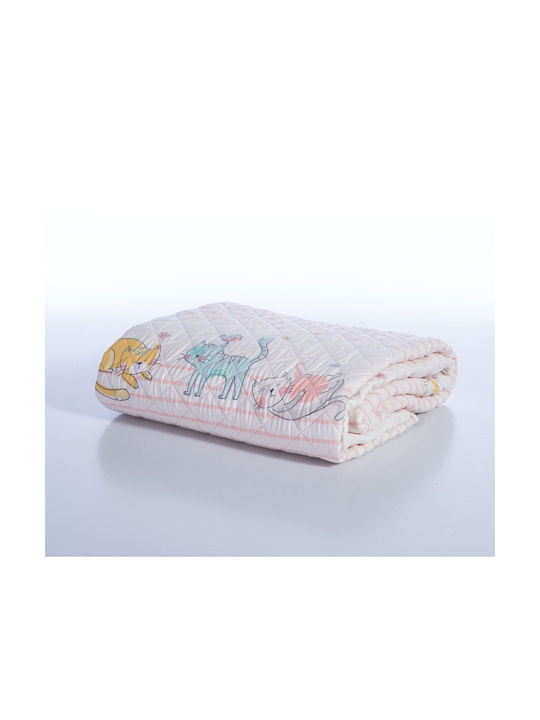 Nef-Nef Homeware Παιδικό Κουβερλί Μονό Cat Life Ecru/pink 180x240εκ.